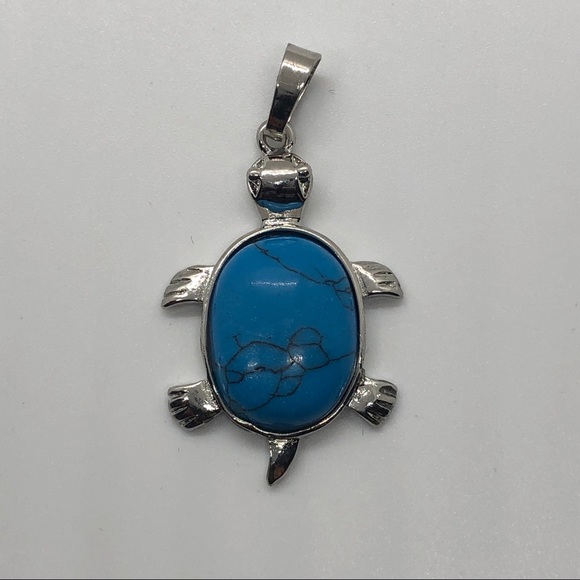 Blue Turquoise Turtle Necklace W/ Stone Figurine - Picture 2 of 7